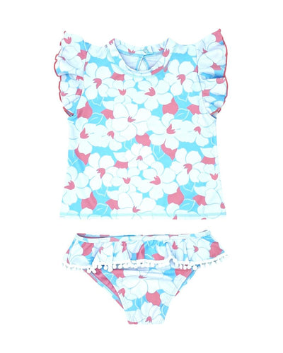 Crystal Blue Seashell Short Sleeve Baby Ruffle Swim Set