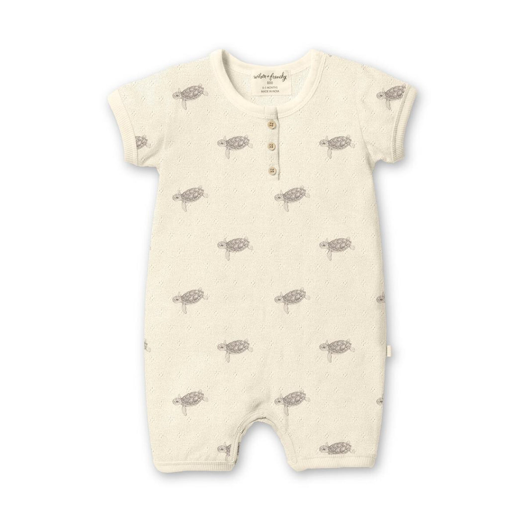 Tiny Turtle Organic Pointelle Baby Henley Growsuit