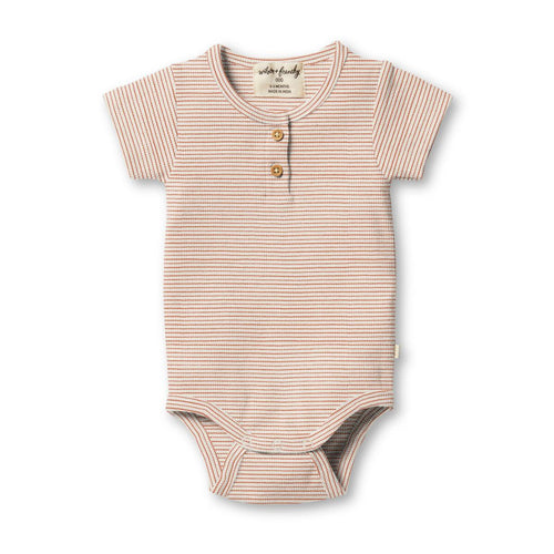 Rose Organic Stripe Ribbed Henley Baby Bodysuit
