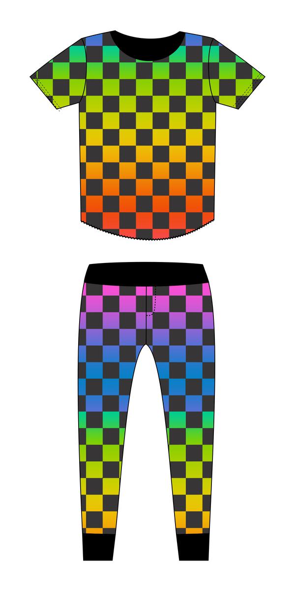 Rainbow Checkers Short Sleeve Bamboo Set