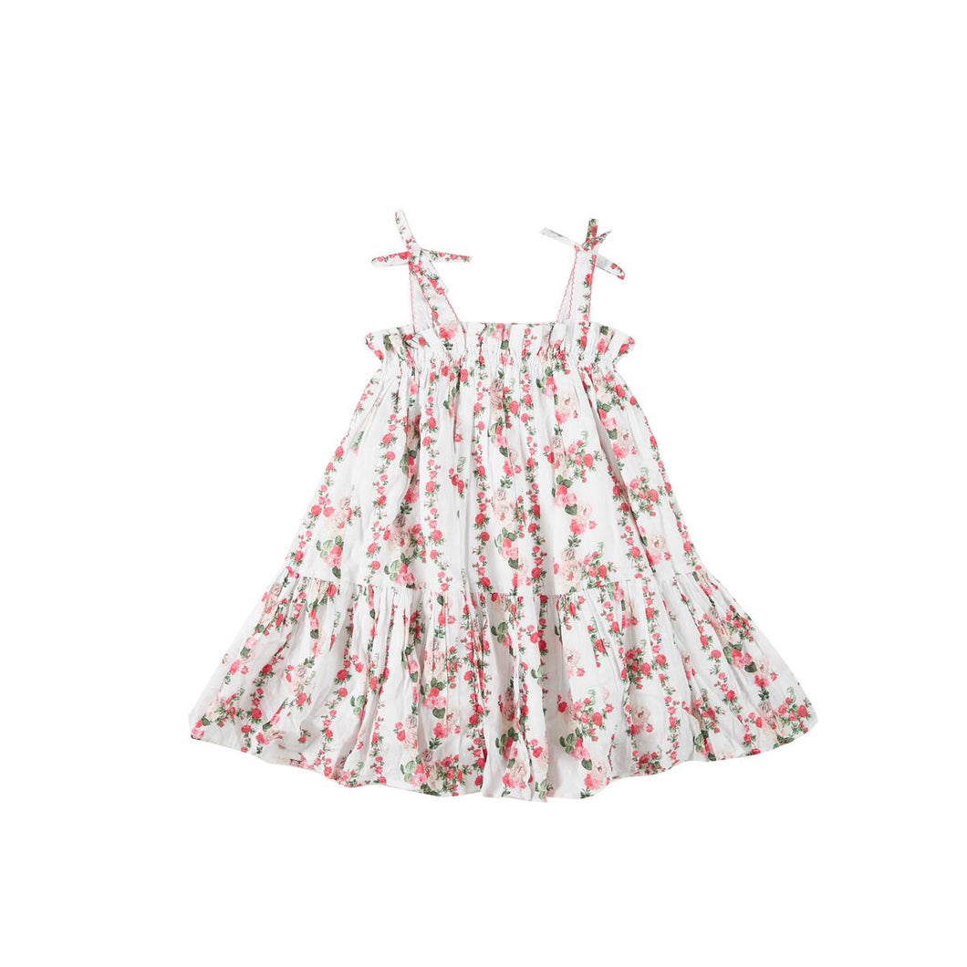 Pink Vertical Floral Tie Shoulder Dress