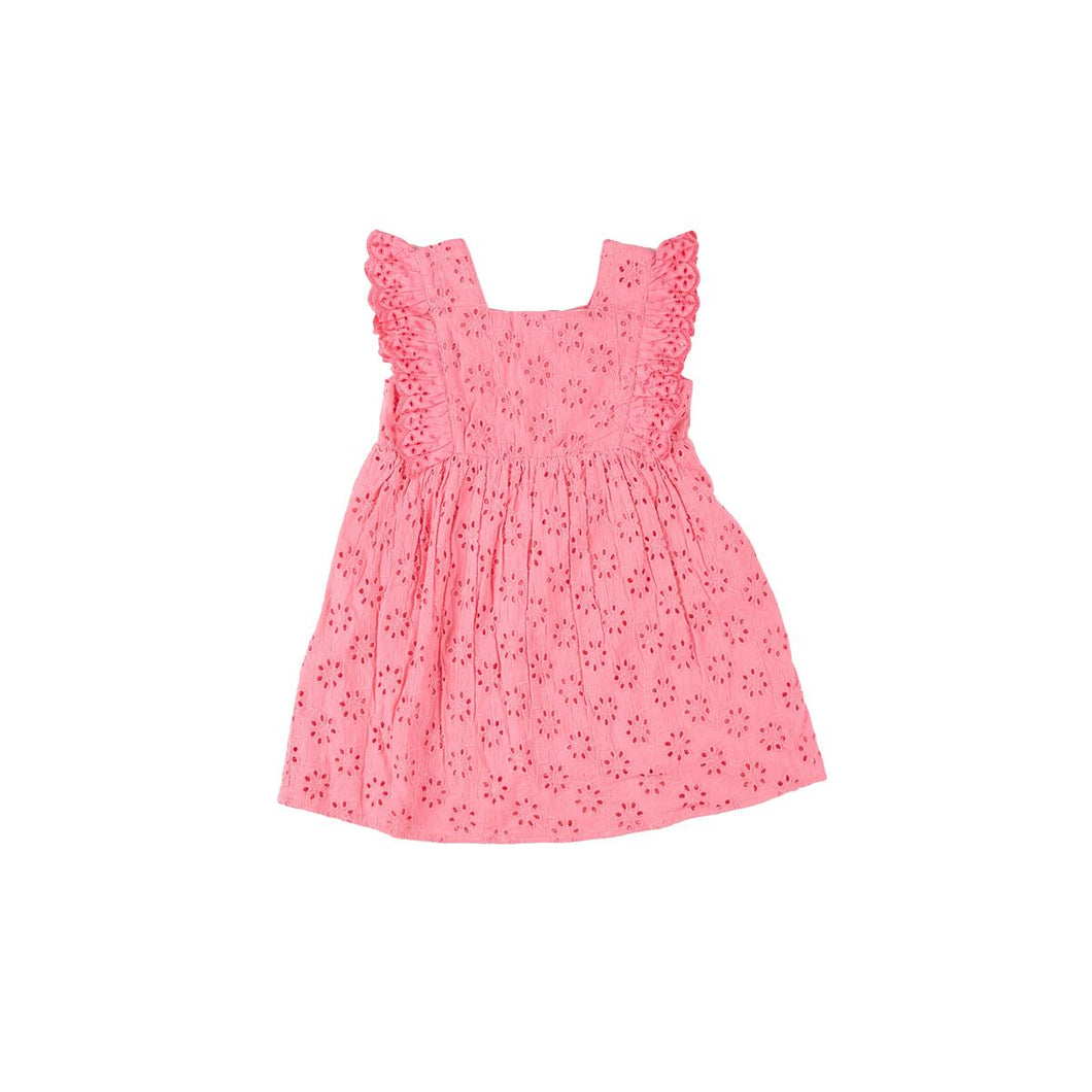 Bright Pink Eyelet Ruffle Dress