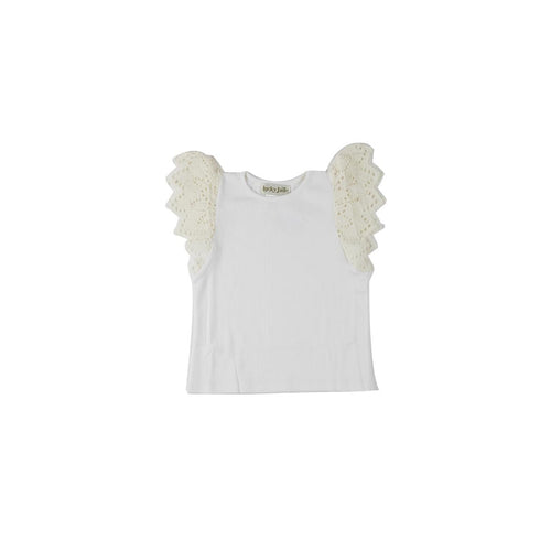 White Ribbed Eyelet Ruffle Sleeve Top
