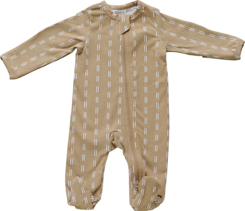 Light Mustard Strokes Zipper Footie