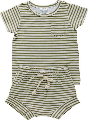 Olive Stripe Short Set