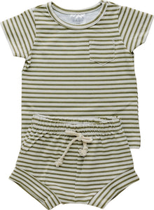 Olive Stripe Short Set