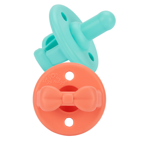 Aquamarine + Peach Bows Sweetie Soother Pacifier Set