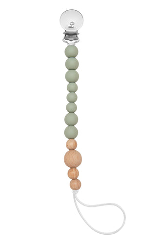 Sage Green & Wood Color Block Pacifier Clip