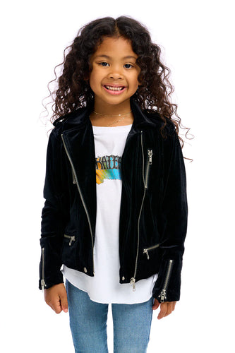 True Black Stretch Velvet Moto Jacket