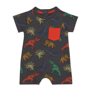 Charcoal Multi Dino French Terry Baby Romper