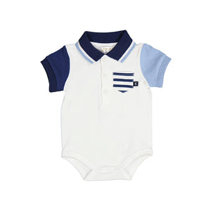 Blue Colorblock Baby Polo Bodysuit