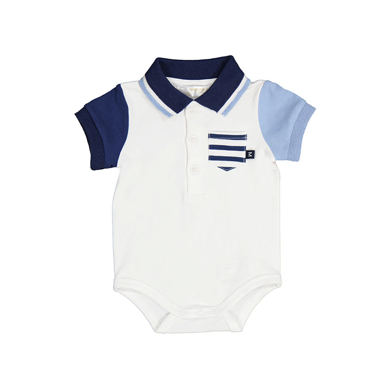 Blue Colorblock Baby Polo Bodysuit