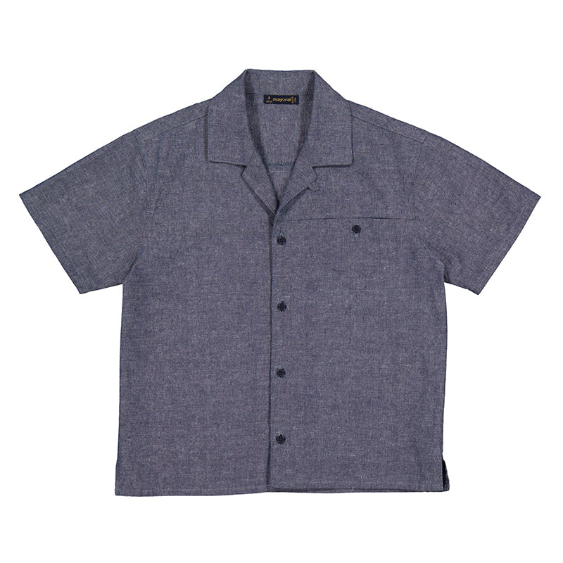 Blue Linen Short Sleeve Button Down