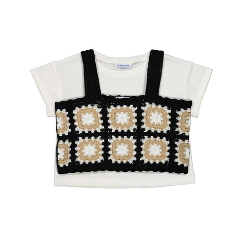 Black Cream Embroidered Overlay Top