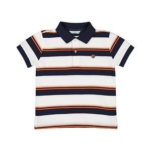 Orange Navy Stripe Short Sleeve Polo
