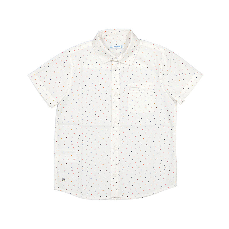 White Printed Short Sleeve Button Down