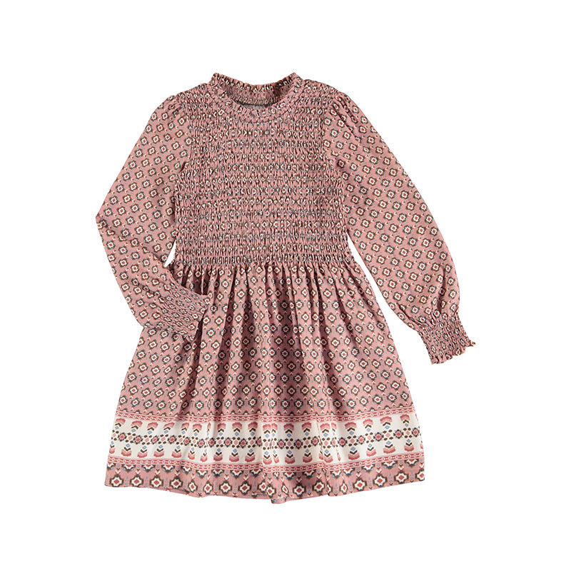 Mauve Printed Smocked Dress