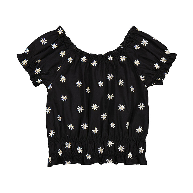 Black Daisy Elasticized Top