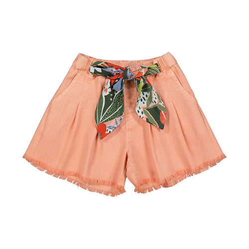 Peach Flowy Twill Shorts