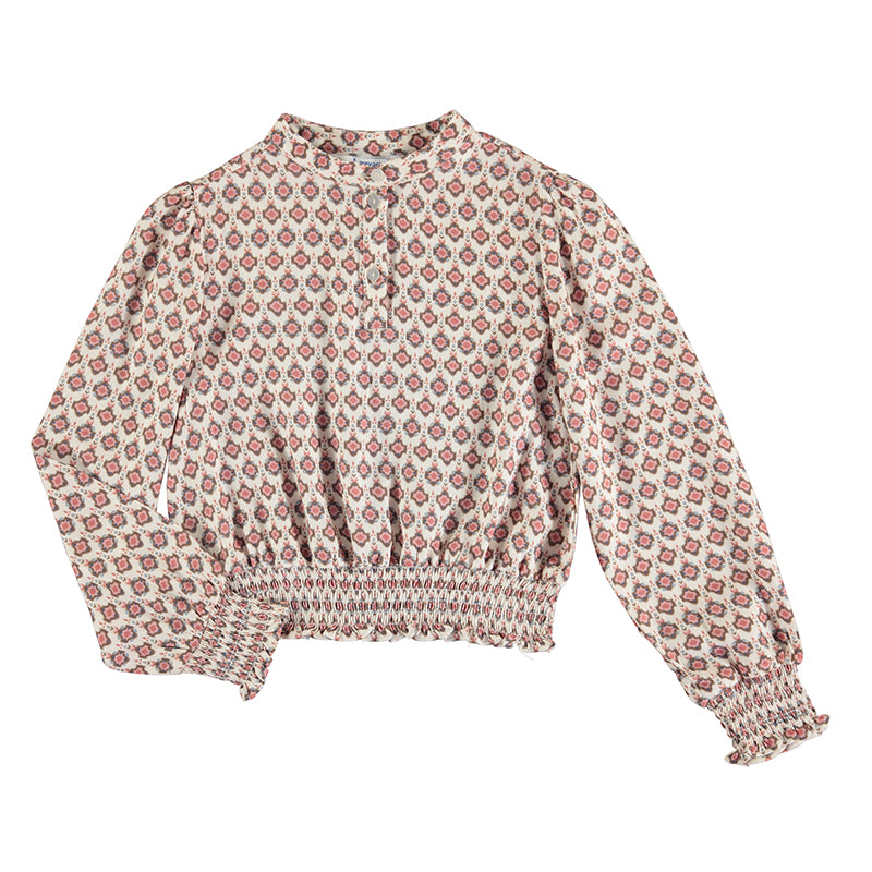Rose Geometric Printed Long Sleeve Top