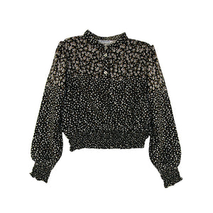 Black Floral Printed Long Sleeve Top