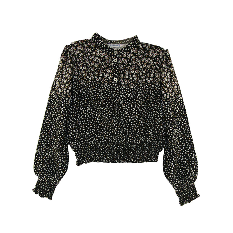 Black Floral Printed Long Sleeve Top