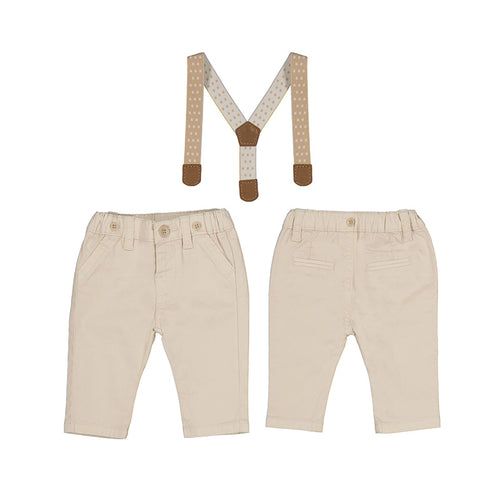 Beige Baby Suspender Pants