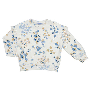 Powder Blue Floral Ruffle Pullover