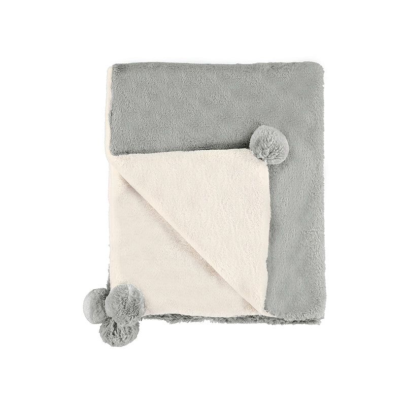 Fog Faux Fur Pom Pom Baby Blanket
