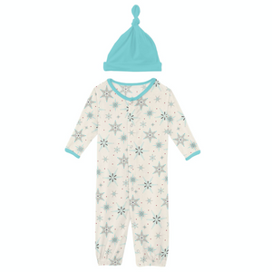 Natural Snowflakes Print Layette Gown Converter & Hat