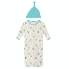 Load image into Gallery viewer, Natural Snowflakes Print Layette Gown Converter &amp; Hat