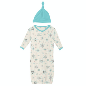 Natural Snowflakes Print Layette Gown Converter & Hat