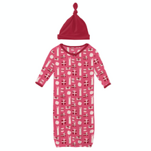 Load image into Gallery viewer, Winter Rose Presents Print Layette Gown Converter &amp; Hat