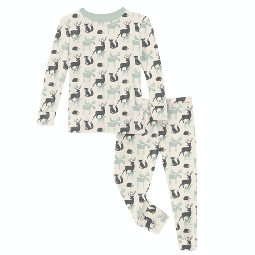 Natural Forest Animals Print Long Sleeve Pajama Set