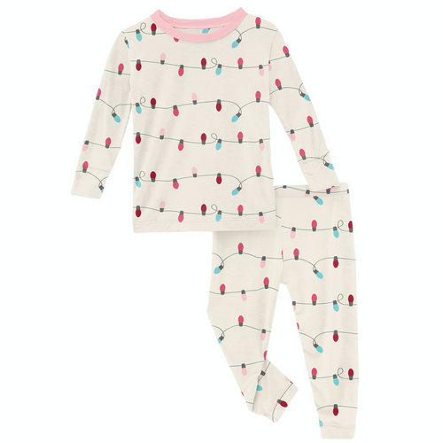 Natural Holiday Lights Print Long Sleeve Pajama Set