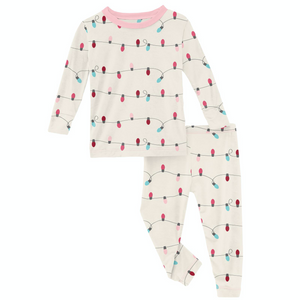 Natural Holiday Lights Print Long Sleeve Pajama Set