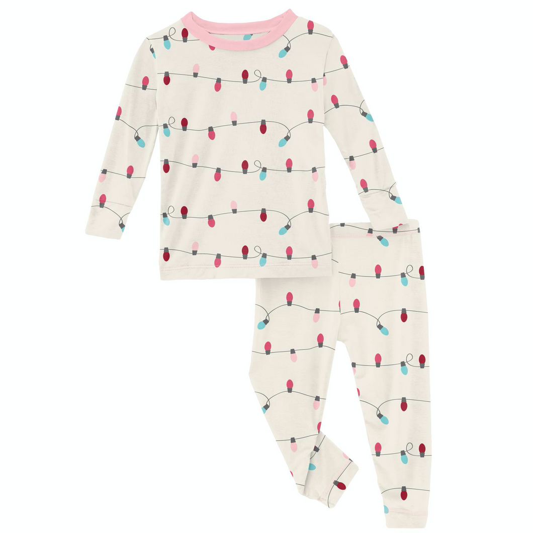 Natural Holiday Lights Print Long Sleeve Pajama Set