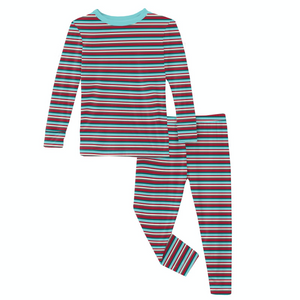 Christmas Stripe Print Long Sleeve Pajama Set