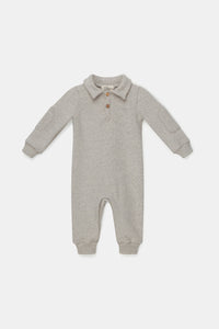 Grey Organic Soft Knit Baby Collared Jumpsuit