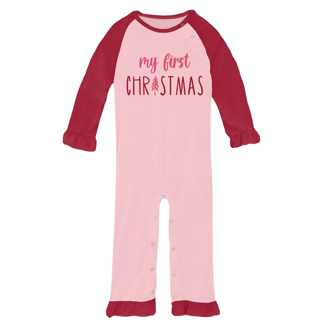 Lotus First Christmas Graphic Ruffle Raglan Romper