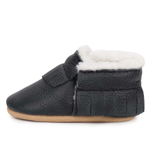 Black & Tan Sherpa Moccasins