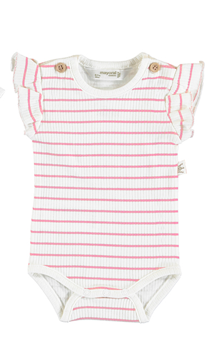 Hot Pink Stripe Ruffle Bodysuit