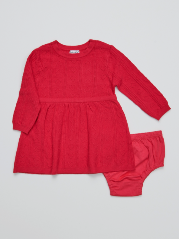 Red Hearts Baby Sweater Dress Set