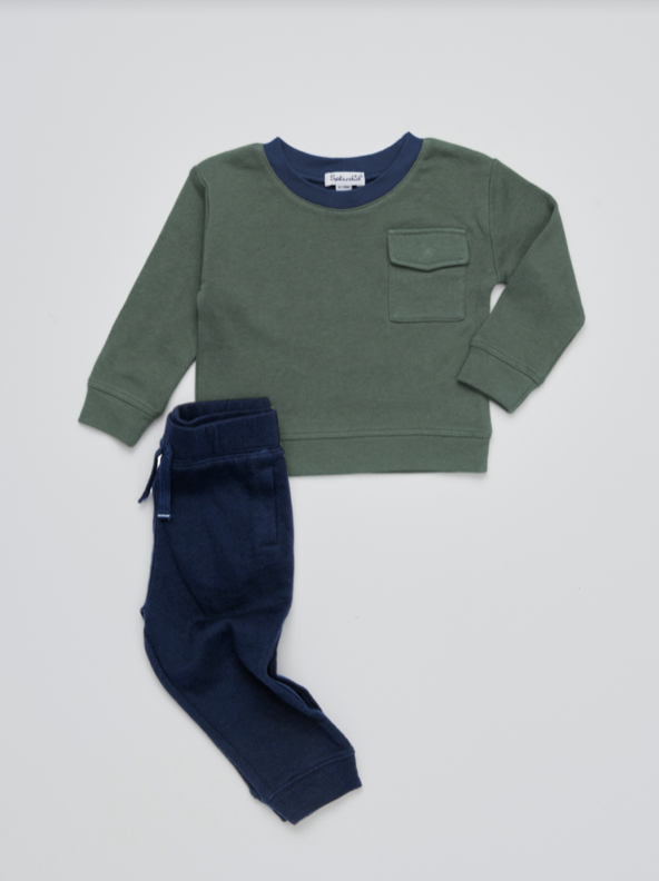 Green Navy Baby Pocket Sweatshirt Set