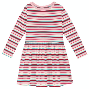 Anniversary Bobsled Stripe Print Long Sleeve Twirl Dress