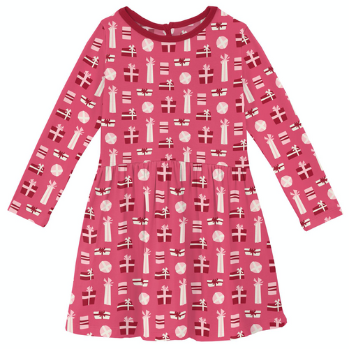 Winter Rose Presents Print Long Sleeve Twirl Dress