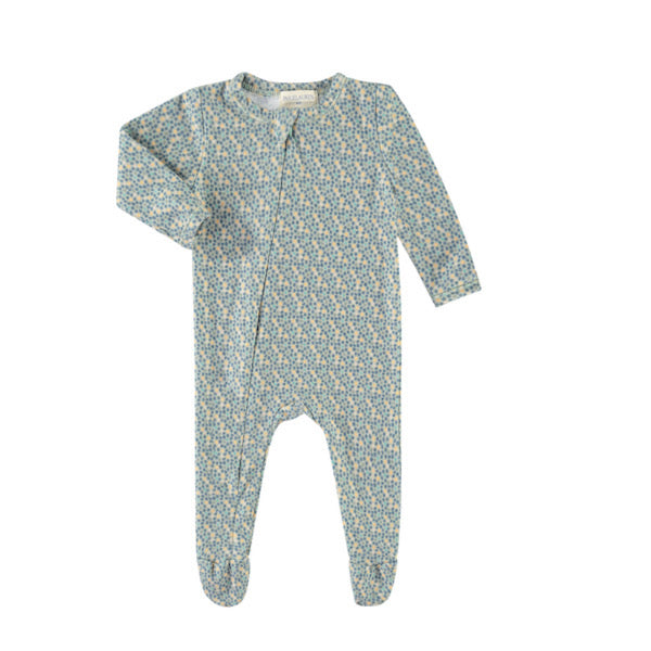 Polkadot Sage Hacci Footie Zipper Romper
