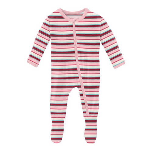 Anniversary Bobsled Stripe Print Footie With Zipper