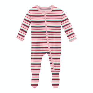 Anniversary Bobsled Stripe Print Footie With Zipper