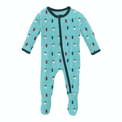 Iceberg Holiday Lights Print Footie With Zipper